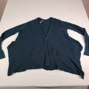 Free People M Knit Cardigan Teal Very Long Sleeves Snap Closure Asymmetrical Hem